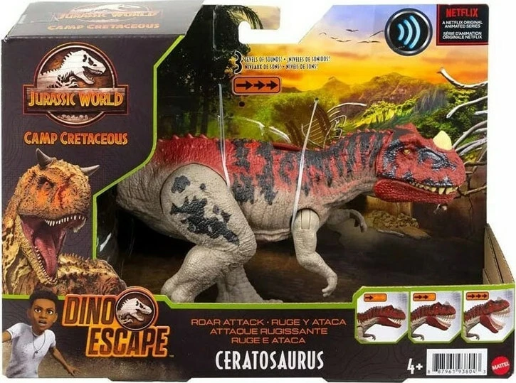 Mattel Jurassic World Δεινόσαυροι Με Κινούμενα Μέλη, Λειτουργία Επίθεσης Και Ήχους Roar Attack Ceratosaurus (GWD07)